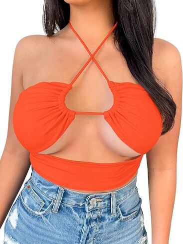 قميص قصير نسائي مثير متقاطع بأربطة من Mokoru بدون ظهر in Kuwait