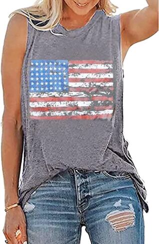 Barlver Women's American Flag Camo Sleeveless Tank Tops 4th of July Racerback Bowknot Stripes Patriotic T Shirts in Saudi Arabia