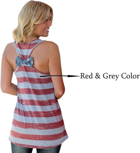 Barlver Women's American Flag Camo Sleeveless Tank Tops 4th of July Racerback Bowknot Stripes Patriotic T Shirts in Saudi Arabia