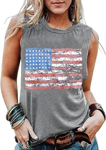 Barlver Women's American Flag Camo Sleeveless Tank Tops 4th of July Racerback Bowknot Stripes Patriotic T Shirts in Saudi Arabia