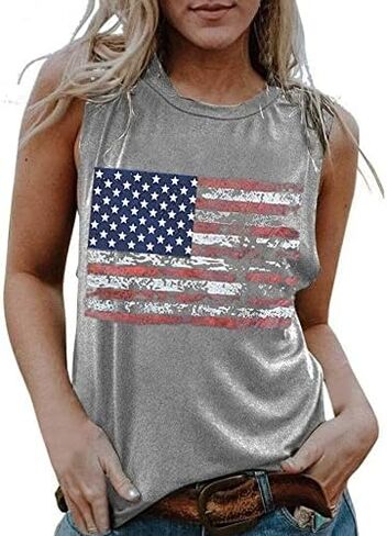 Barlver Women's American Flag Camo Sleeveless Tank Tops 4th of July Racerback Bowknot Stripes Patriotic T Shirts in Saudi Arabia