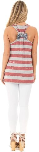 Barlver Women's American Flag Camo Sleeveless Tank Tops 4th of July Racerback Bowknot Stripes Patriotic T Shirts in Saudi Arabia