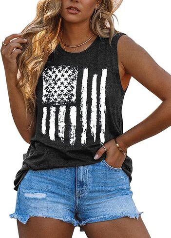 Barlver Women's American Flag Camo Sleeveless Tank Tops 4th of July Racerback Bowknot Stripes Patriotic T Shirts in Saudi Arabia