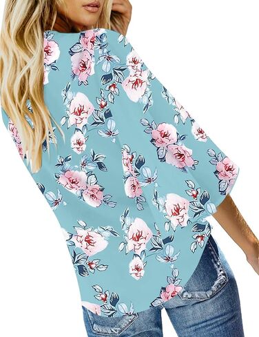luvamia Women's V Neck Tops 3/4 Sleeve Tie Knot Floral Blouses Button Down Shirts in Saudi Arabia