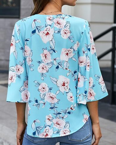 luvamia Women's V Neck Tops 3/4 Sleeve Tie Knot Floral Blouses Button Down Shirts in Saudi Arabia
