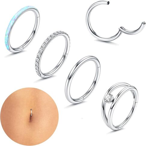 thunaraz 14g هوب البطن زر خواتم الجراحية الصلب البطن الدائري للنساء واضح تشيكوسلوفاكيا أوبال حلقات السرة الحد الأدنى هوب الفرس الجزء البطن زر ثقب 8mm 10mm 12mm in Kuwait