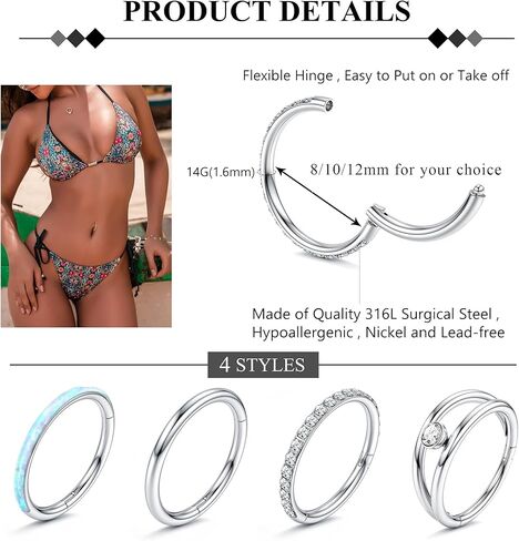 thunaraz 14g هوب البطن زر خواتم الجراحية الصلب البطن الدائري للنساء واضح تشيكوسلوفاكيا أوبال حلقات السرة الحد الأدنى هوب الفرس الجزء البطن زر ثقب 8mm 10mm 12mm in Kuwait