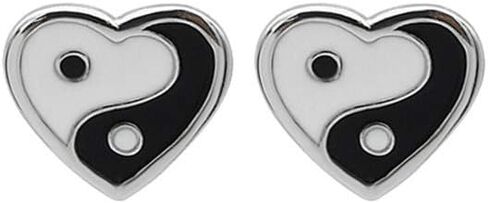 Yin Yang Stud Earrings Sterling Silver 925 Minimalist Love Heart Black and White Enamel Statement Earring Studs Piercing Hypoallergenic for Women Girls Jewelry Gifts in Saudi Arabia