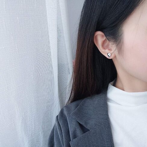 Yin Yang Stud Earrings Sterling Silver 925 Minimalist Love Heart Black and White Enamel Statement Earring Studs Piercing Hypoallergenic for Women Girls Jewelry Gifts in Saudi Arabia