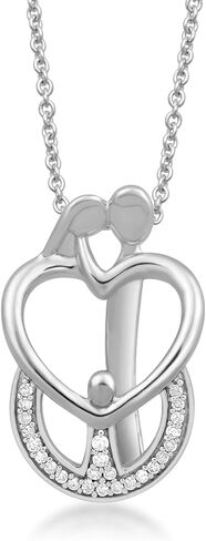 Jewelili Sterling Silver or Rose or Yellow Gold Over Silver 1/10 Cttw Diamonds Parents with Children Pendant Necklace 18 Inch Cable Chain in Saudi Arabia