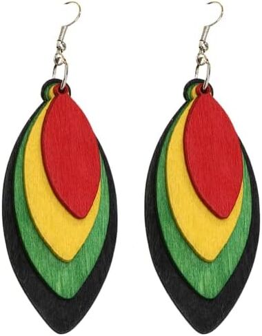 Bohemian African Natural Wooden Earrings for Women Teens Girls Students Colorful Map Cute Geometric Triangle Multilayer Dangling Drop Wood Leaf Earring Lightweight Charm Jewelry Ethnic Gift in Saudi Arabia
