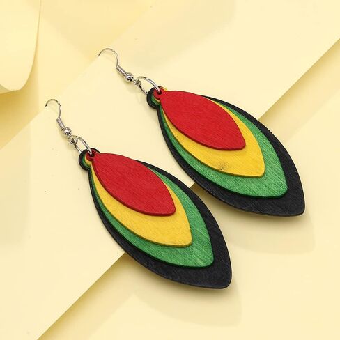 Bohemian African Natural Wooden Earrings for Women Teens Girls Students Colorful Map Cute Geometric Triangle Multilayer Dangling Drop Wood Leaf Earring Lightweight Charm Jewelry Ethnic Gift in Saudi Arabia