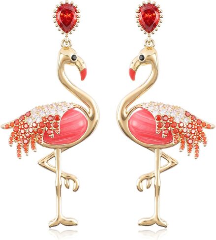 Pink Flamingo Dangle Earrings for Women Girls, Exaggerated Drop Earring, Glitter Dainty Red Rhinestone Acrylic Animal Bird Statement Cute Dangling Hanging Hypoallergenic Fashion Jewelry Valentine's in Kuwait