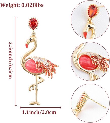 Pink Flamingo Dangle Earrings for Women Girls, Exaggerated Drop Earring, Glitter Dainty Red Rhinestone Acrylic Animal Bird Statement Cute Dangling Hanging Hypoallergenic Fashion Jewelry Valentine's in Kuwait