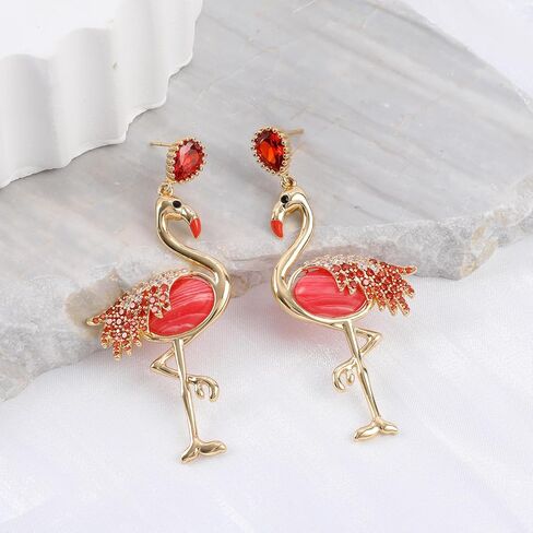 Pink Flamingo Dangle Earrings for Women Girls, Exaggerated Drop Earring, Glitter Dainty Red Rhinestone Acrylic Animal Bird Statement Cute Dangling Hanging Hypoallergenic Fashion Jewelry Valentine's in Kuwait