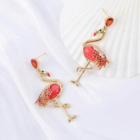 Pink Flamingo Dangle Earrings for Women Girls, Exaggerated Drop Earring, Glitter Dainty Red Rhinestone Acrylic Animal Bird Statement Cute Dangling Hanging Hypoallergenic Fashion Jewelry Valentine's in Kuwait