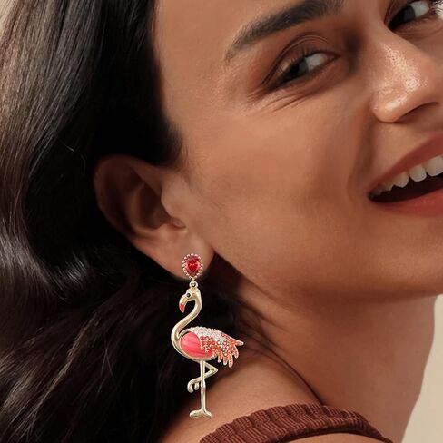 Pink Flamingo Dangle Earrings for Women Girls, Exaggerated Drop Earring, Glitter Dainty Red Rhinestone Acrylic Animal Bird Statement Cute Dangling Hanging Hypoallergenic Fashion Jewelry Valentine's in Kuwait