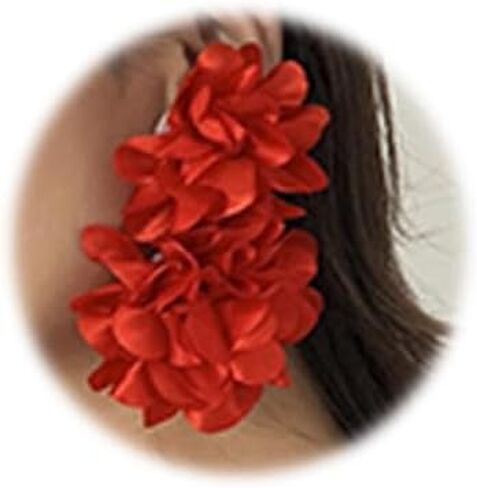 Fashion Bohemian Big Flower Earrings Fabric Flower Dangle Drop Earrings Large Fabric Flower Earrings for Women Girls Wedding Party Jewelry Accessories in Kuwait