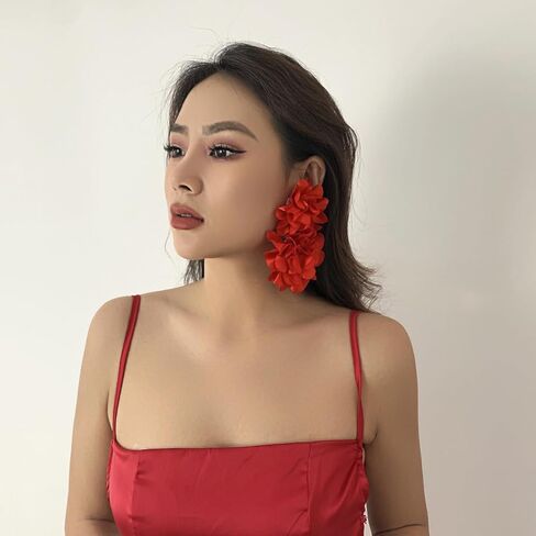 Fashion Bohemian Big Flower Earrings Fabric Flower Dangle Drop Earrings Large Fabric Flower Earrings for Women Girls Wedding Party Jewelry Accessories in Kuwait