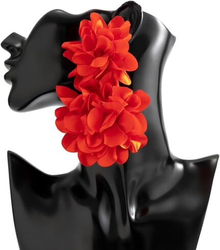 Fashion Bohemian Big Flower Earrings Fabric Flower Dangle Drop Earrings Large Fabric Flower Earrings for Women Girls Wedding Party Jewelry Accessories in Kuwait