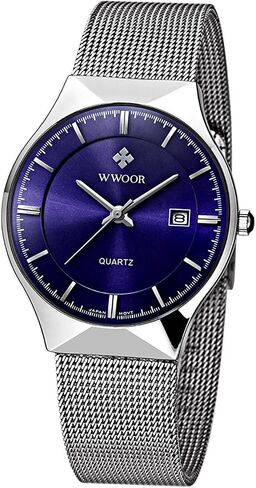 MASTOP Men Watch Ultra Thin Watches Stainless Steel Mesh Band Quartz Wristwatch Fashion Date Waterproof Watches in Saudi Arabia