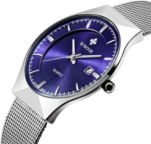 MASTOP Men Watch Ultra Thin Watches Stainless Steel Mesh Band Quartz Wristwatch Fashion Date Waterproof Watches in Saudi Arabia