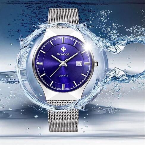 MASTOP Men Watch Ultra Thin Watches Stainless Steel Mesh Band Quartz Wristwatch Fashion Date Waterproof Watches in Saudi Arabia