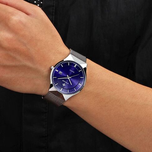 MASTOP Men Watch Ultra Thin Watches Stainless Steel Mesh Band Quartz Wristwatch Fashion Date Waterproof Watches in Saudi Arabia