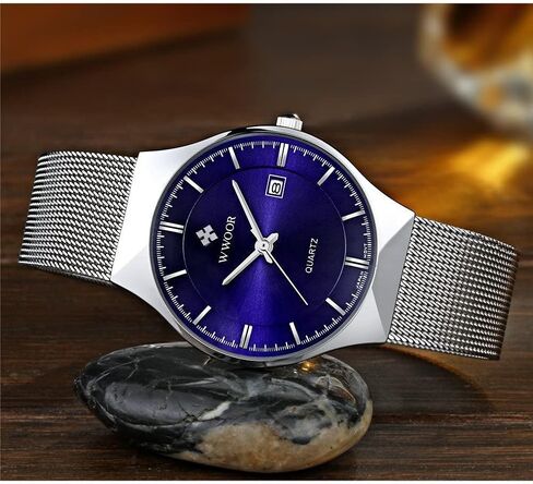 MASTOP Men Watch Ultra Thin Watches Stainless Steel Mesh Band Quartz Wristwatch Fashion Date Waterproof Watches in Saudi Arabia