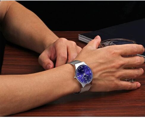 MASTOP Men Watch Ultra Thin Watches Stainless Steel Mesh Band Quartz Wristwatch Fashion Date Waterproof Watches in Saudi Arabia
