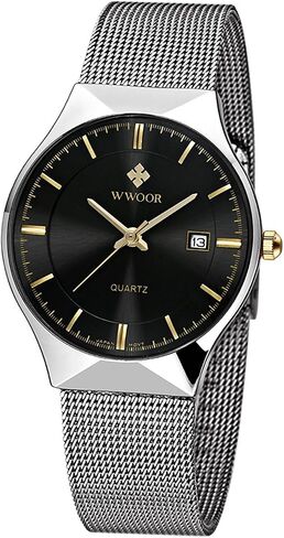 MASTOP Men Watch Ultra Thin Watches Stainless Steel Mesh Band Quartz Wristwatch Fashion Date Waterproof Watches in Saudi Arabia