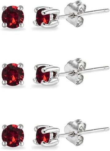 3-Pair Set Sterling Silver 4mm Round Colored Crystal Stud Earrings Set Made with European Crystals in Kuwait