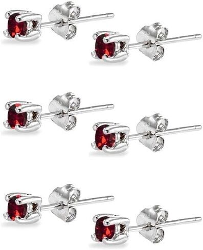 3-Pair Set Sterling Silver 4mm Round Colored Crystal Stud Earrings Set Made with European Crystals in Kuwait