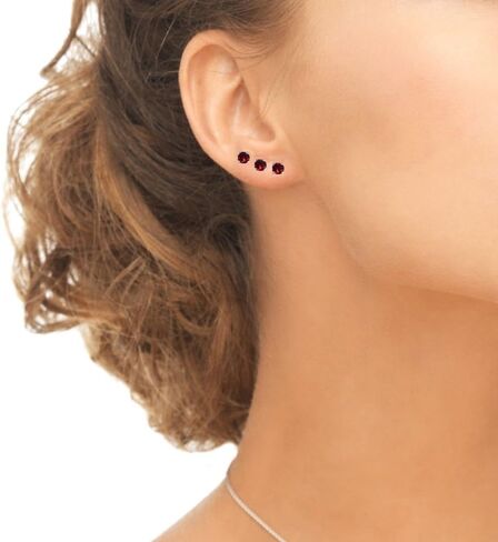3-Pair Set Sterling Silver 4mm Round Colored Crystal Stud Earrings Set Made with European Crystals in Kuwait