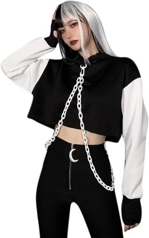 RARITYUS Women Sexy Off Shoulder Gothic Punk Lace Hoodie Crop Top Long Sleeve Bandage Sweatshirt for Rave Halloween Costume in Saudi Arabia