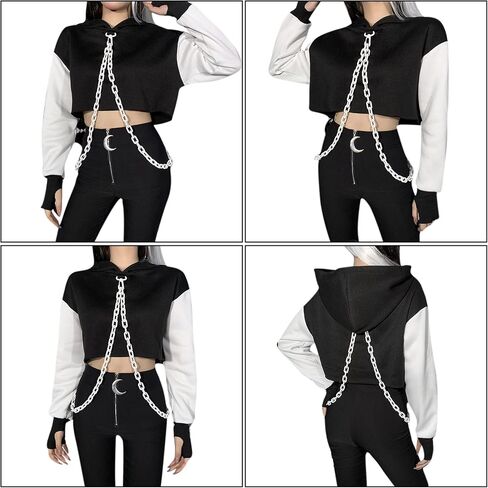 RARITYUS Women Sexy Off Shoulder Gothic Punk Lace Hoodie Crop Top Long Sleeve Bandage Sweatshirt for Rave Halloween Costume in Saudi Arabia