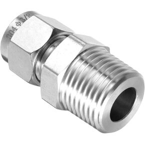 YOKIVE Compression Tube Fitting, Stainless Steel Connector with Double Ferrule (1/2 NPT Male x 3/8" Tube OD)