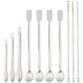 10PCS Stainless Steel Trace Medicine Spoon Scraper Set Long Reagent Sampling Spoon Lab Mini Spatula Suitable for Deep Mouth Bottles Jars Extractable Materials