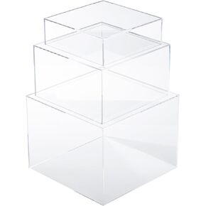 Acrylic Display Cubes, Clear Riser Boxes Set of 3 Pcs, Stackable Plastic, Decorative Design