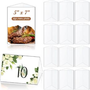 12 Pack Acrylic 3-Sided Table Tent Menu Holder Bulk 5 x 7 Inch Clear Triangle Restaurant Menu Holder Wedding Table Number Holder Stands Advertisements Sign Holders for Cafe Bar Party Office in Saudi Arabia