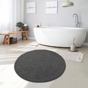 MAYSHINE Round Area Rug Set for Bathroom | Soft Plush Chenille Bath Mat, Water Absorbent Non-Slip Bathroom Rug | Washable Shag Carpet, Bedroom, or Home Décor | 48"x48" (Round) | Charcoal Gray