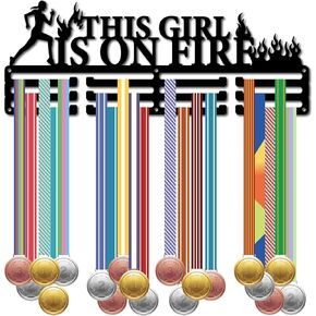 CREATCABIN Gymnastics Medal Hanger Display Medal Holder Rack Sports Metal Hanging Athlete Awards Iron Wall Mount Decor Over 60 Medals for Women Competition Ribbon Medals Medalist 15.7x5.9Inch-Star