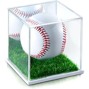 Baseball Display Case, Acrylic Baseball Case for Display, UV Protected Baseball Display Box for Memorabilia Baseball, Autographed Softball Clear Display Case with a Mirror and Turf Stand-White(1PC)