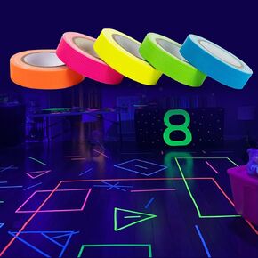 شريط CARGEN Neon Gaff Gaffer، شريط لاصق نيون لتوهج النيون الفلورسنت Blacklight UV ملحقات زينة الحفلات، 0.6 بوصة × 16.5 قدم، 5 أنواع من الشريط الملون، مادة شاش PE