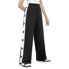 MakeMeChic Girl's Heart Print High Waist Sweatpants Casual Loose Wide Leg Pants