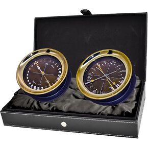 Halo Collection Gift Set, 5.85" Diameter Moonphase Clock and Comfort Meter Instruments, Gold and Black Two Tone Finish, Midnight Gold dial