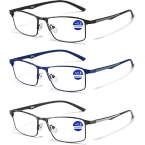 3 Pack Metal Reading Glasses Men TR90 Readers for Men,Business Style Sturdy and Durable, Blue Light Protection Cheaters