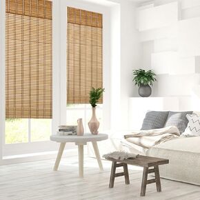 THY COLLECTIBLES Cordless Bamboo Roman Window Blind Sun Shade, Light Filtering Roman Shades with 8" Valance (Camel, W48 X L64)