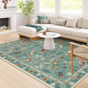 Lahome Insect Area Rugs 8x10, Non Slip Washable Rugs for Living Room 8x10 Rug, Soft Modern Bedroom Rug 8x10 Under Bed Ultra-Thin Large Carpet for Dining Room Office Playroom(8'x10',Dark Green)