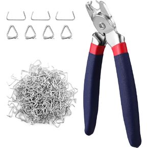 WORKPRO Bent Hog Ring Pliers with 500 Pcs 3/4" Hog Rings, Galvanized Steel Hog Rings Perfect for Furniture Upholstery, Auto Upholstery, Meat & Sausage Casings